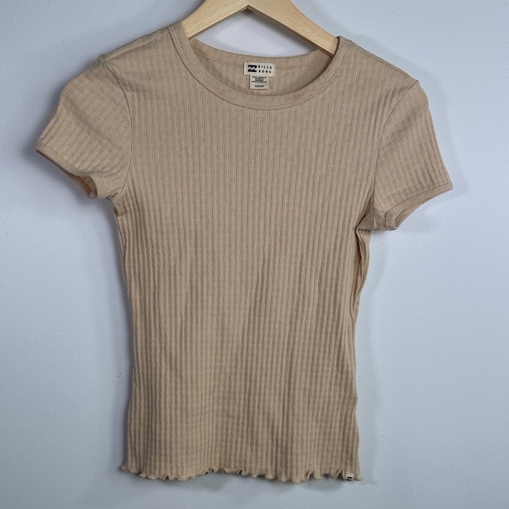 Billabong Tan Ribbed "Baby Me" Tee Short Sleeve Lettuce Hem Size S